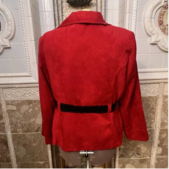 Studio 1. Sz 18W. Dark Red Suede Cloth Belted Jacket. Long Sleeve. B130 - Picture 4 of 5
